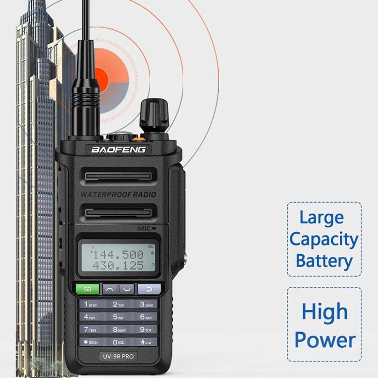 Walkie-talkie analógico portátil Baofeng UV-9R PRO con pantalla LCD de matriz de puntos y clasificación de resistencia al agua IP57., EU Plug, US Plug