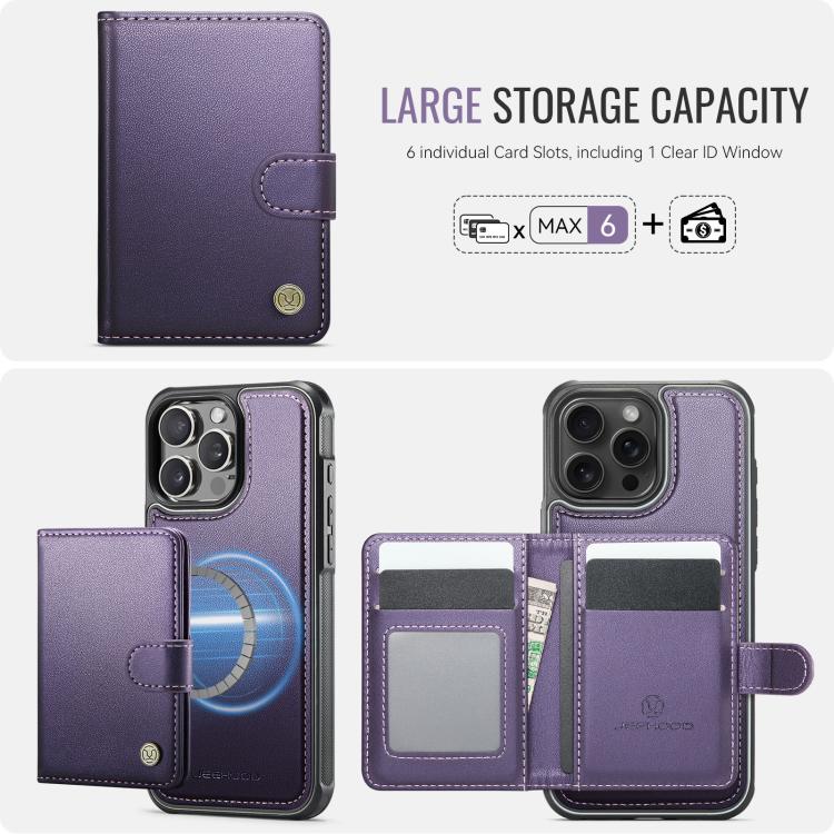 Funda de cuero para teléfono JEehOOD J09 con hebilla y tarjetero MagSafe de estilo magnético RFID., For iPhone 15 Pro Max, For iPhone 15 Pro, For iPhone 15 Plus / 14 Plus, For iPhone 15, For iPhone 14, For iPhone 14 Pro, For iPhone 14 Pro Max          ...