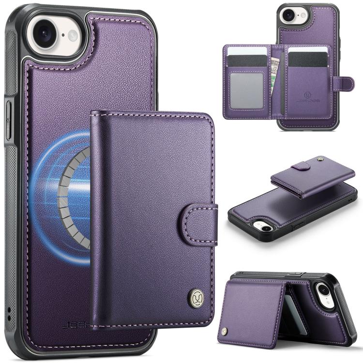 Funda de cuero para teléfono JEehOOD J09 con hebilla y tarjetero MagSafe de estilo magnético RFID., For iPhone 17e / 16e, For iPhone 17 Pro Max, For iPhone 17 Pro, For iPhone 17, For iPhone Air, For iPhone 16 Pro Max, For iPhone 16 Pro, For iPhone 16 P...