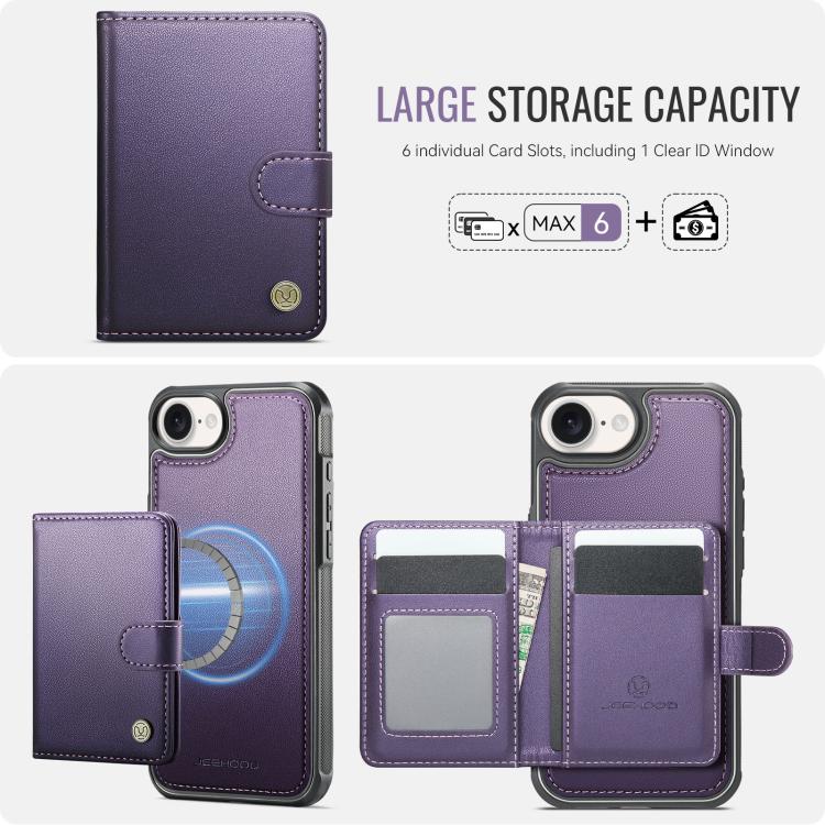 Funda de cuero para teléfono JEehOOD J09 con hebilla y tarjetero MagSafe de estilo magnético RFID., For iPhone 17e / 16e, For iPhone 17 Pro Max, For iPhone 17 Pro, For iPhone 17, For iPhone Air, For iPhone 16 Pro Max, For iPhone 16 Pro, For iPhone 16 P...