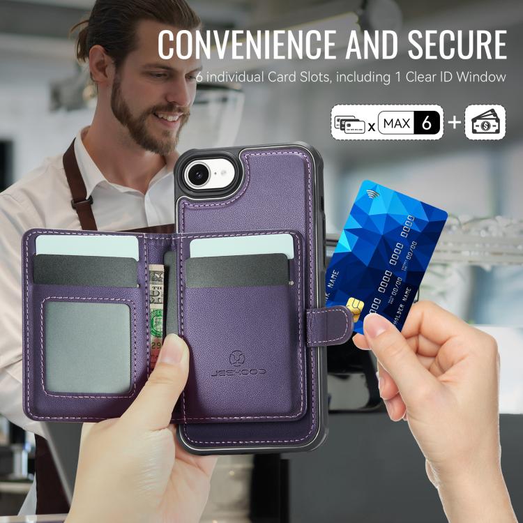 Funda de cuero para teléfono JEehOOD J09 con hebilla y tarjetero MagSafe de estilo magnético RFID., For iPhone 17e / 16e, For iPhone 17 Pro Max, For iPhone 17 Pro, For iPhone 17, For iPhone Air, For iPhone 16 Pro Max, For iPhone 16 Pro, For iPhone 16 P...