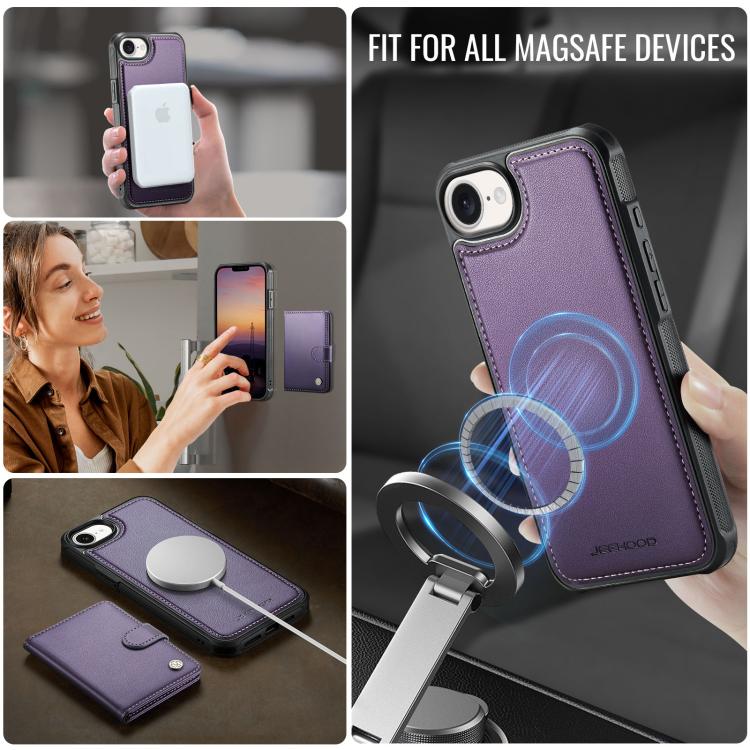 Funda de cuero para teléfono JEehOOD J09 con hebilla y tarjetero MagSafe de estilo magnético RFID., For iPhone 17e / 16e, For iPhone 17 Pro Max, For iPhone 17 Pro, For iPhone 17, For iPhone Air, For iPhone 16 Pro Max, For iPhone 16 Pro, For iPhone 16 P...
