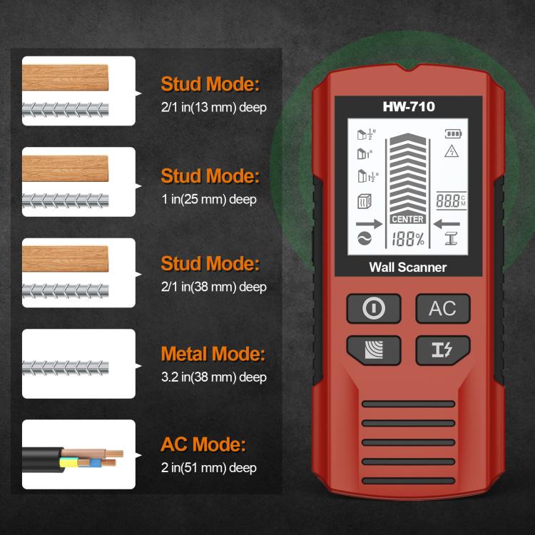 Escáner de pared HW-710 5 en 1: detector de metales, buscador de vigas e instrumento de medición.