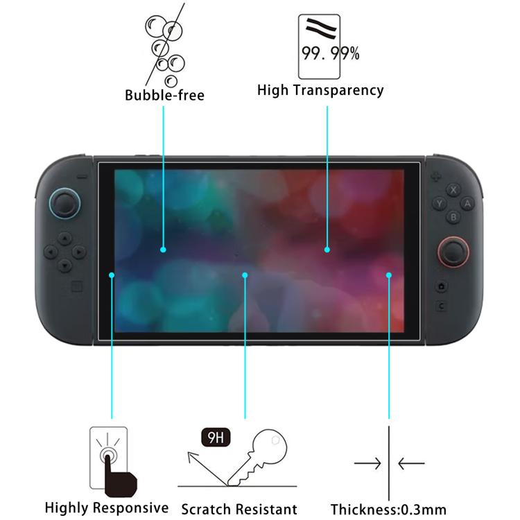 Lámina de vidrio templado de 0,26 mm, 9H, 2,5D, For Nintendo Switch 2 (1 PC)