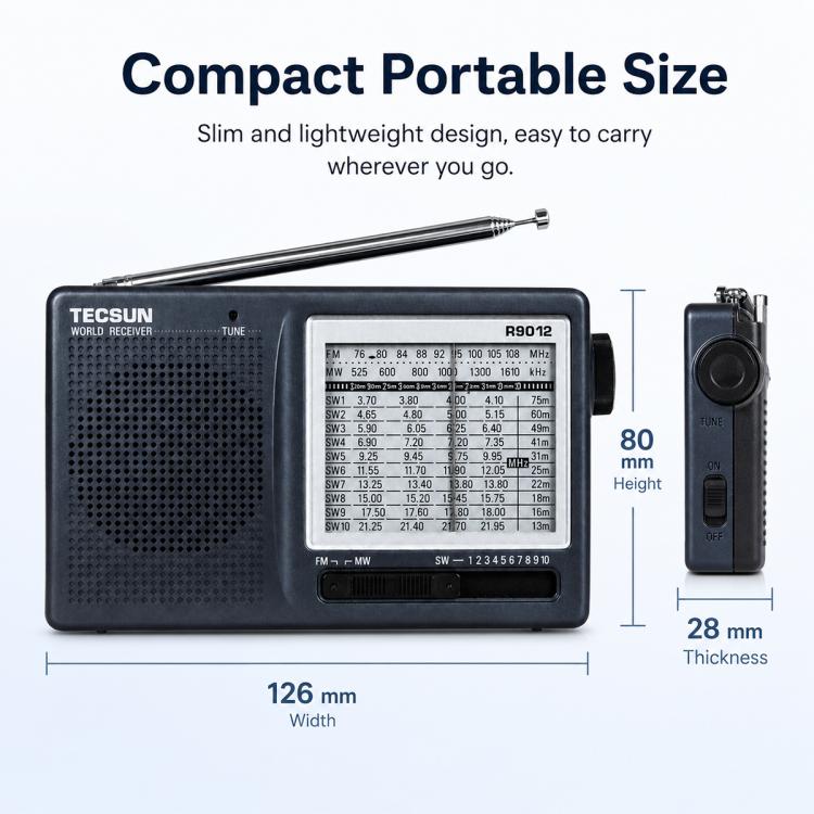 Radio FM portátil de banda completa Tecsun R-9012, R-9012