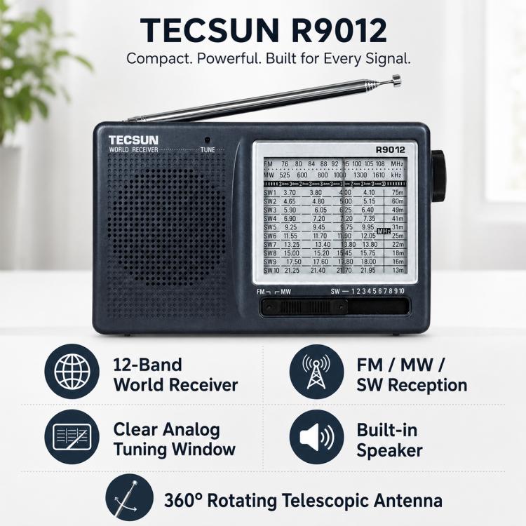 Radio FM portátil de banda completa Tecsun R-9012, R-9012