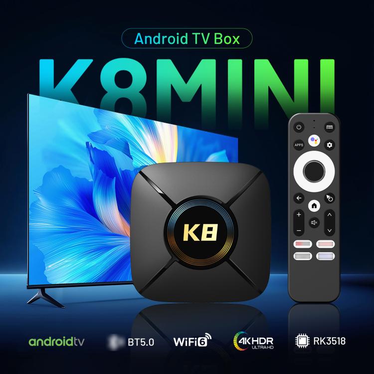 HK1 K8MINI 4K UHD Android 14 Smart TV Box con control remoto, RK3518 Quad-Core, 2GB+16GB, 2GB+32GB