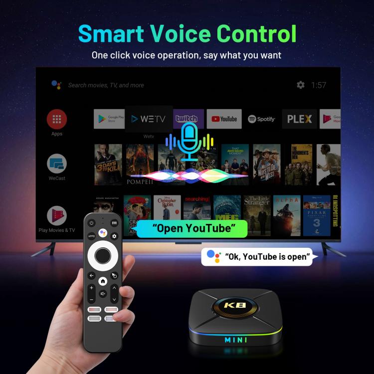 HK1 K8MINI 4K UHD Android 14 Smart TV Box con control remoto, RK3518 Quad-Core, 2GB+16GB, 2GB+32GB