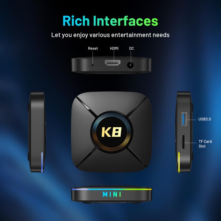HK1 K8MINI 4K UHD Android 14 Smart TV Box con control remoto, RK3518 Quad-Core, 2GB+16GB, 2GB+32GB