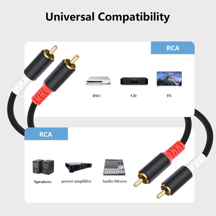 Cable de audio de 2 RCA macho a 2 RCA macho, 1m, 2m, 3m, 5m, 7.6m