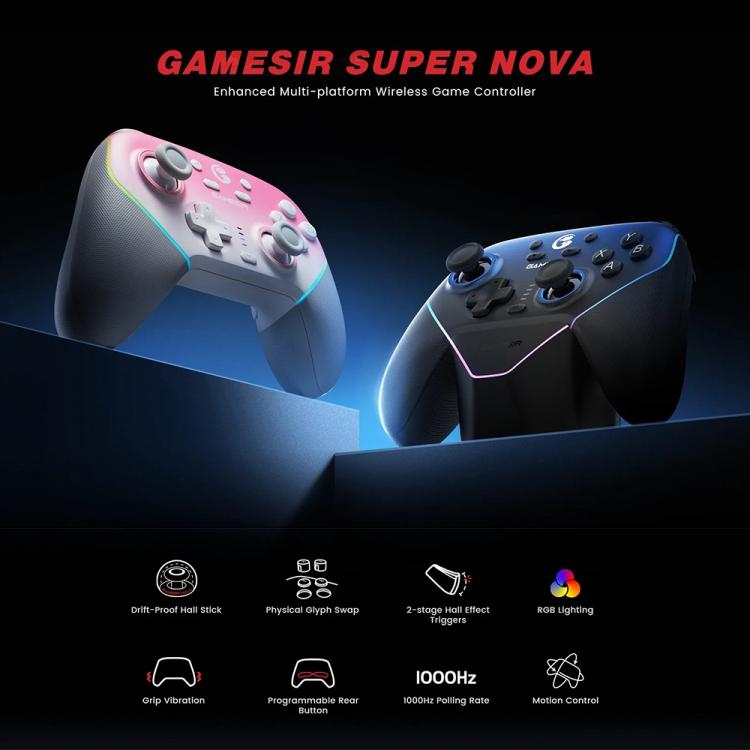 Mando inalámbrico GameSir Super Nova T4 Nova Pro Tri-Mode para PC / Steam / Switch / iOS / Android, T4 Nova Pro Blue, T4 Nova Pro Pink