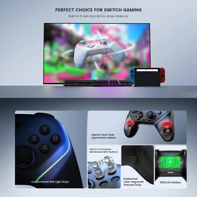 Mando inalámbrico GameSir Super Nova T4 Nova Pro Tri-Mode para PC / Steam / Switch / iOS / Android, T4 Nova Pro Blue, T4 Nova Pro Pink