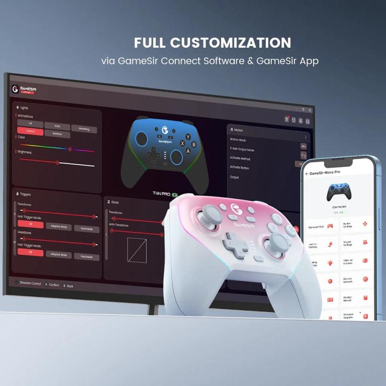 Mando inalámbrico GameSir Super Nova T4 Nova Pro Tri-Mode para PC / Steam / Switch / iOS / Android, T4 Nova Pro Blue, T4 Nova Pro Pink