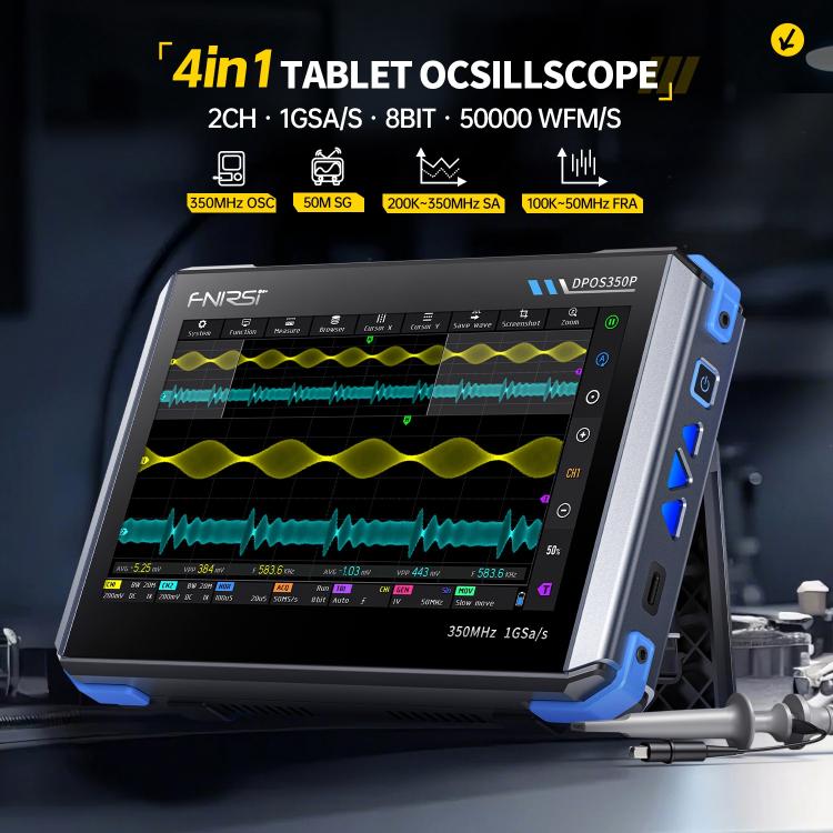 Osciloscopio para tablet FNIRSI DPOS350P 4 en 1 con pantalla táctil IPS HD de 7 pulgadas y 350M, DPOS350P(US Plug), DPOS350P(EU Plug)