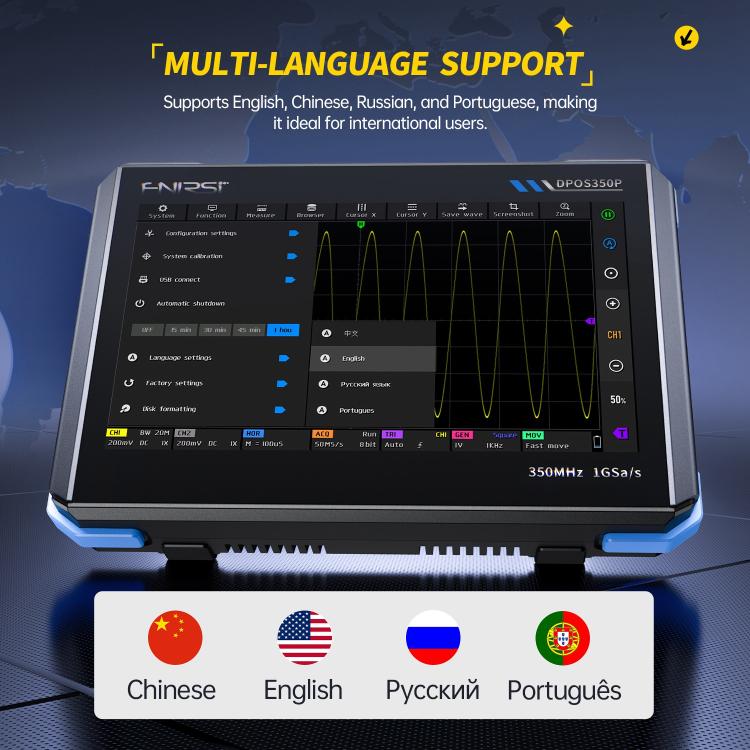 Osciloscopio para tablet FNIRSI DPOS350P 4 en 1 con pantalla táctil IPS HD de 7 pulgadas y 350M, DPOS350P(US Plug), DPOS350P(EU Plug)