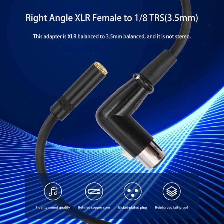 Cable adaptador convertidor de audio en codo de 3,5 mm hembra a XLR hembra, 3.5mm Female to XLR Female Elbow