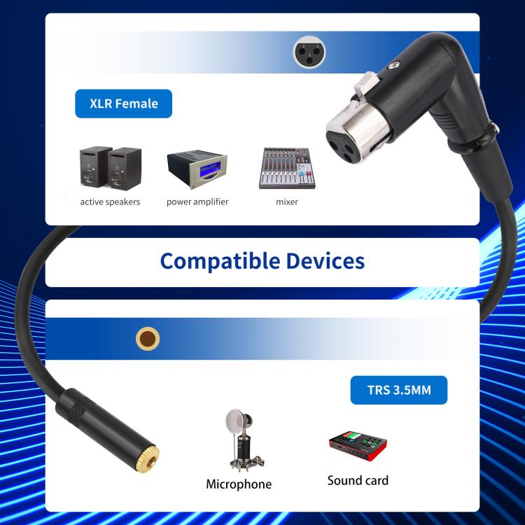 Cable adaptador convertidor de audio en codo de 3,5 mm hembra a XLR hembra, 3.5mm Female to XLR Female Elbow