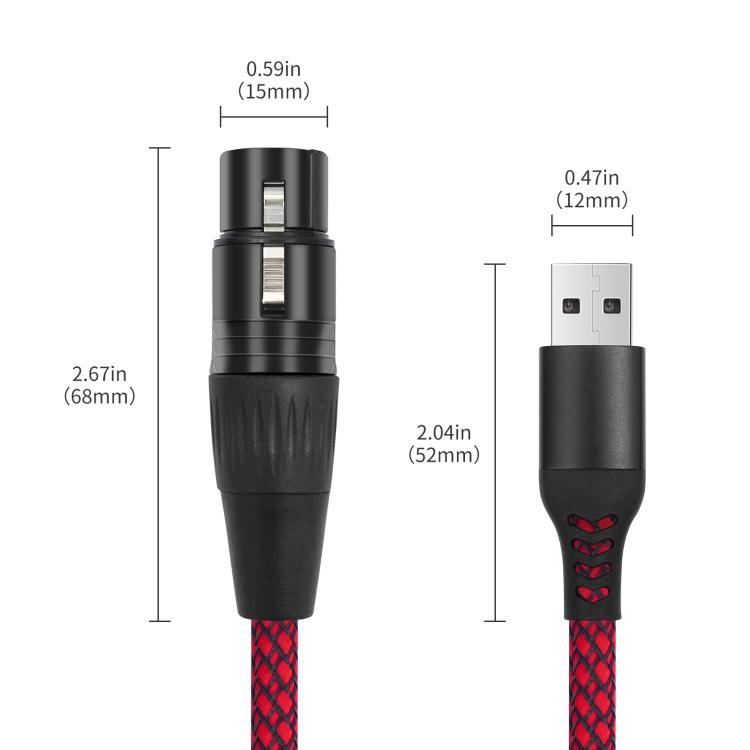 Cable de grabación de audio USB-A a XLR hembra para micrófono dinámico, 1m, 2m, 3m
