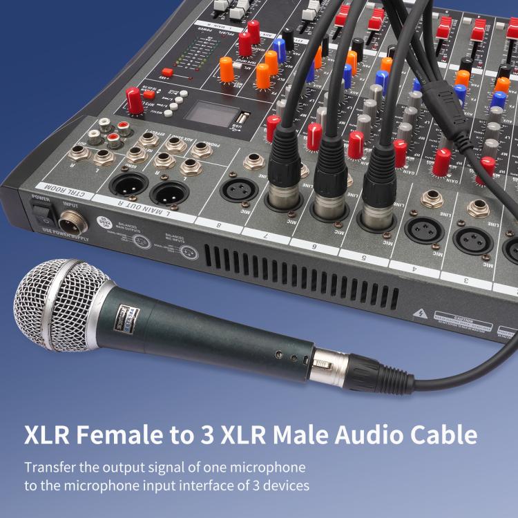 Cable de audio divisor de 3 vías, longitud: 60 cm, XLR Female to 3 XLR Male, XLR Male to 3 XLR Female