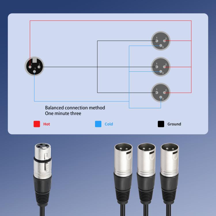 Cable de audio divisor de 3 vías, longitud: 60 cm, XLR Female to 3 XLR Male, XLR Male to 3 XLR Female