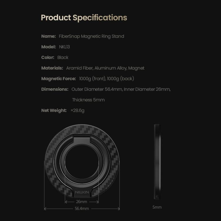 Soporte magnético de anillo para teléfono NILLKIN NKL13 FiberSnap con rotación de 360 grados y doble cara.