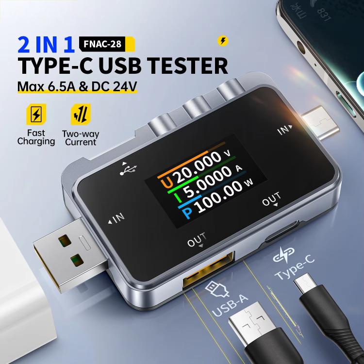 Probador de monitorización de rizado de grado profesional multifunción Fnirsi FNAC-28 con puertos USB y tipo C, FNAC-28