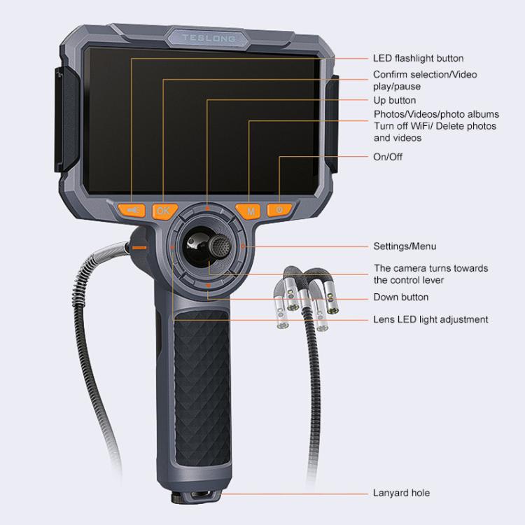 Endoscopio industrial TESLONG TF600 con pantalla de 6 pulgadas, giro de 360 grados, compatible con Wi-Fi y cable de 1,55 m de longitud., 3.9mm Single Lens, 6.5mm Single Lens, 6.5mm Dual Lens