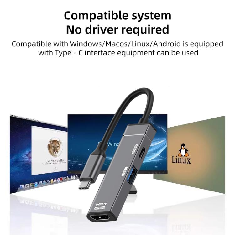 Estación de acoplamiento USB-C a USB-C, USB-A, HDMI HUB, Type-C to Type-C+USB+HDMI