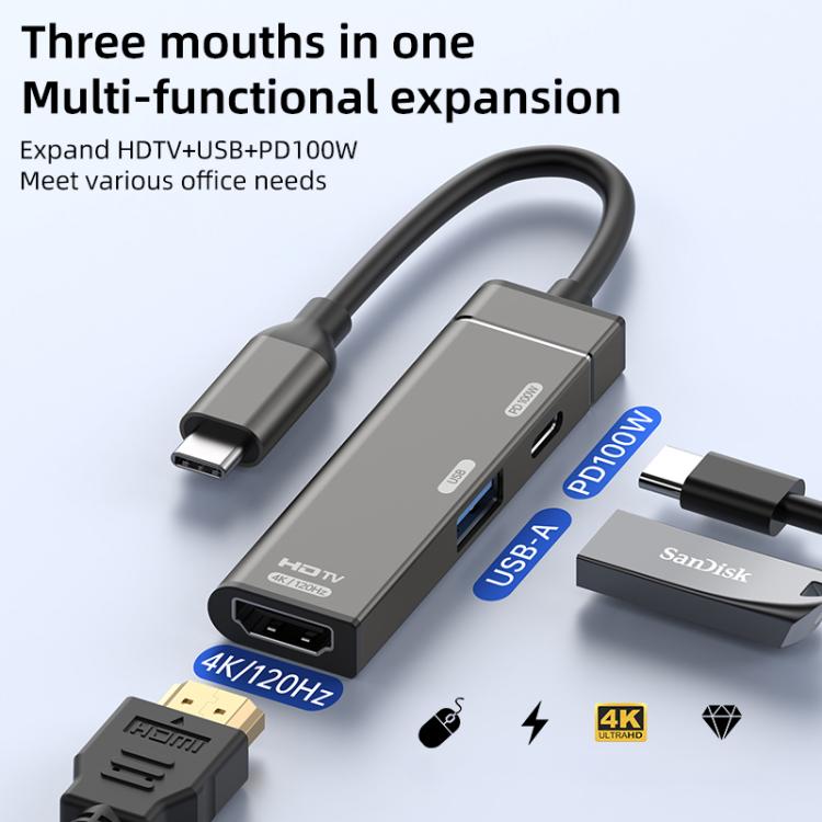 Estación de acoplamiento USB-C a USB-C, USB-A, HDMI HUB, Type-C to Type-C+USB+HDMI