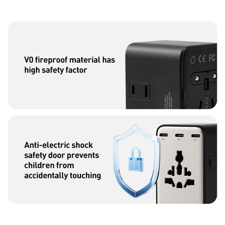 Cargador universal de viaje MOMAX UA28L 1-World 2 de 205 W con doble alimentación de CA y 7 puertos, con tecnología GaN y cable de 140 W., UA28L