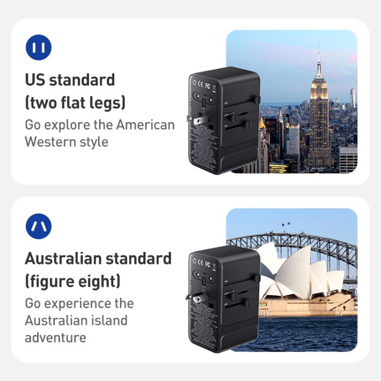 Cargador universal de viaje MOMAX UA28L 1-World 2 de 205 W con doble alimentación de CA y 7 puertos, con tecnología GaN y cable de 140 W., UA28L