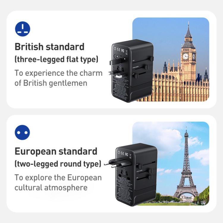 Cargador universal de viaje MOMAX UA28L 1-World 2 de 205 W con doble alimentación de CA y 7 puertos, con tecnología GaN y cable de 140 W., UA28L