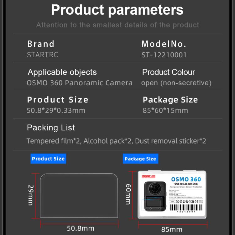 STARTRC - 2 protectores de pantalla de vidrio templado HD, For DJI Osmo 360 2pcs