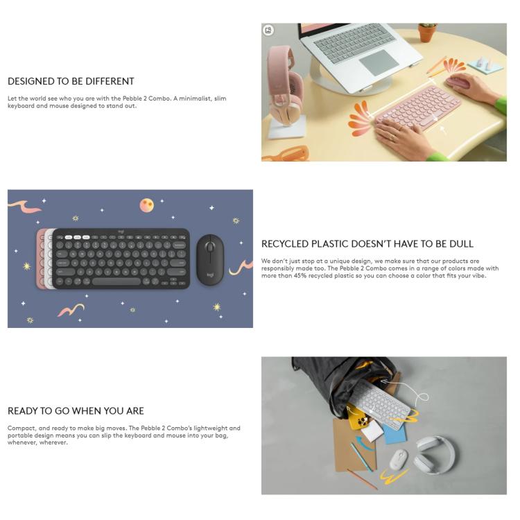 Conjunto de teclado y ratón inalámbricos Bluetooth delgados y ligeros PEBBLE 2 COMBO de 罗技