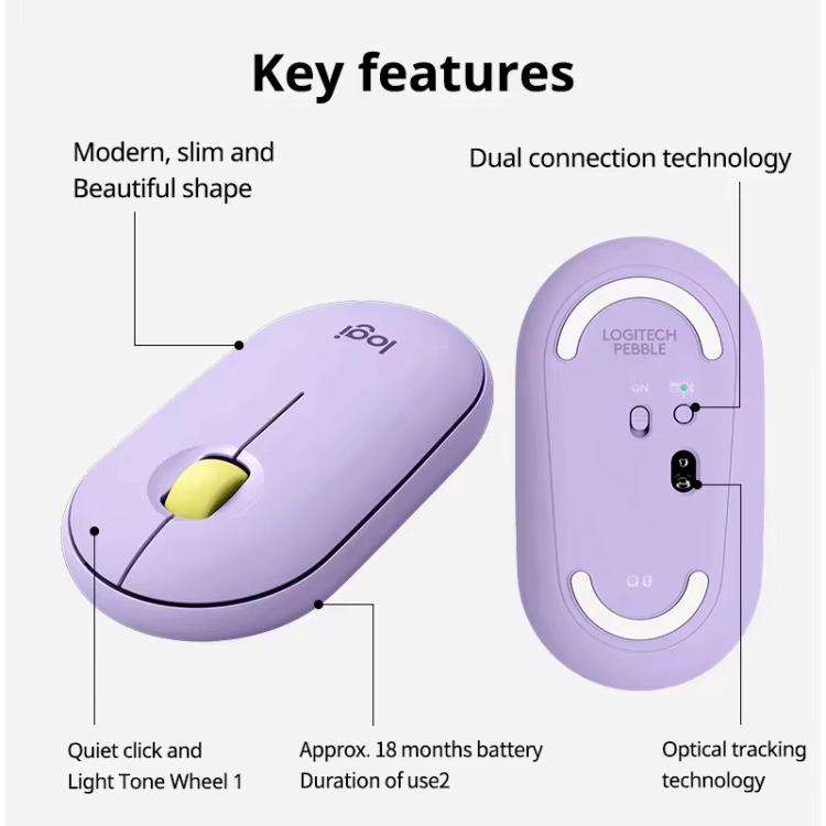 Ratón inalámbrico Bluetooth Logitech PEBBLE M350 de 1000 DPI, ultrafino y de modo dual.