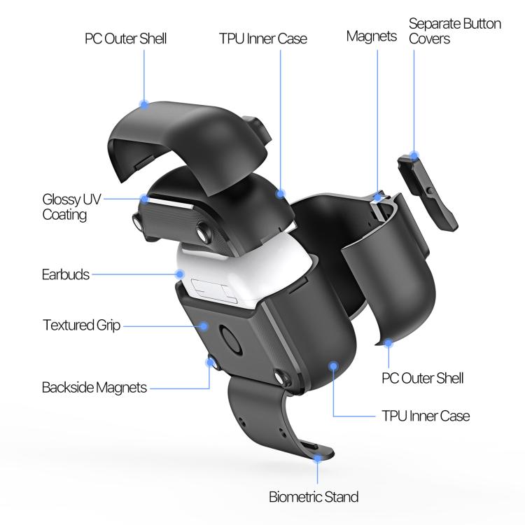 Estuche magnético para auriculares DUX DUCIS serie PECQ con soporte y cierre de seguridad., For AirPods Pro 3, For AirPods 4, For AirPods Pro 2