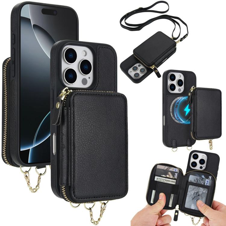 Cartera bandolera 2 en 1 con cremallera y funda trasera de cuero para teléfono AwQuer, For iPhone 17 Pro Max, For iPhone 17 Pro, For iPhone 17, For iPhone Air, For iPhone 16 Pro Max, For iPhone 16 Pro