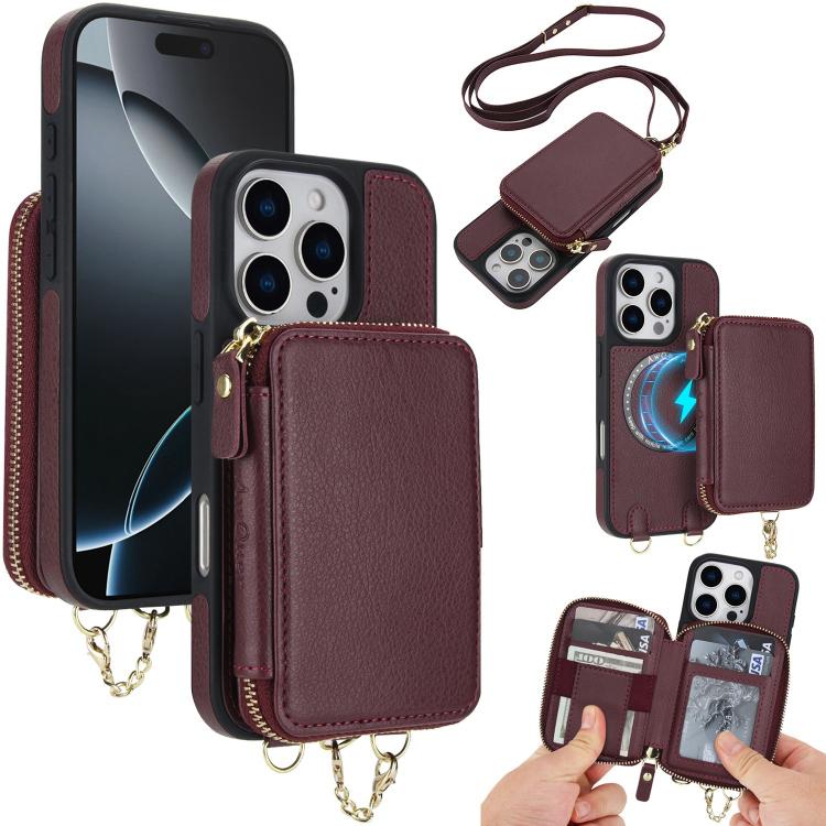 Cartera bandolera 2 en 1 con cremallera y funda trasera de cuero para teléfono AwQuer, For iPhone 17 Pro Max, For iPhone 17 Pro, For iPhone 17, For iPhone Air, For iPhone 16 Pro Max, For iPhone 16 Pro
