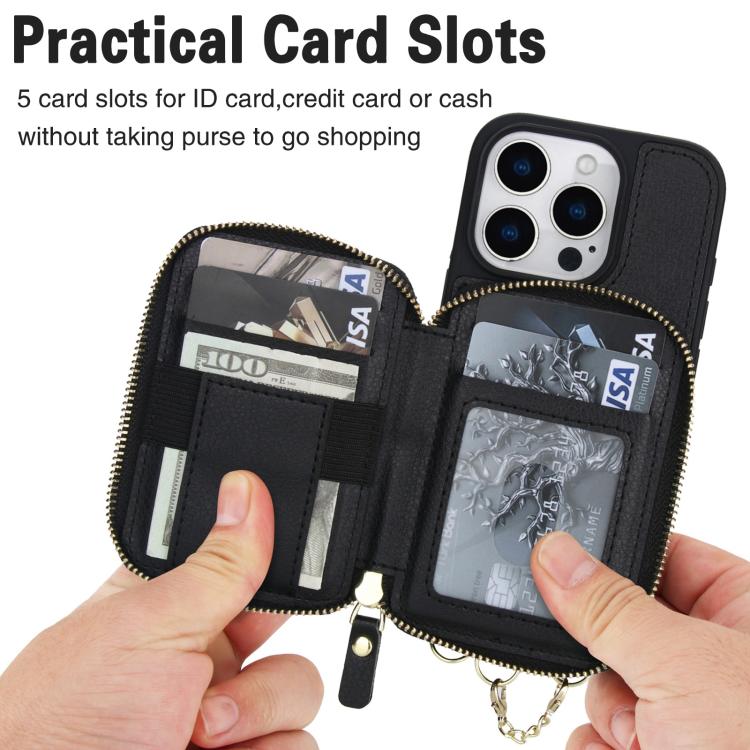 Cartera bandolera 2 en 1 con cremallera y funda trasera de cuero para teléfono AwQuer, For iPhone 14 Plus, For iPhone 14 / 13, For iPhone 14 Pro, For iPhone 14 Pro Max, For iPhone 13 Pro Max, For iPhone 13 Pro