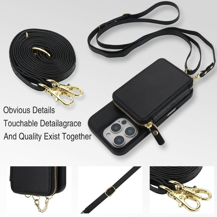 Cartera bandolera 2 en 1 con cremallera y funda trasera de cuero para teléfono AwQuer, For iPhone 12 / 12 Pro, For iPhone 12 Pro Max