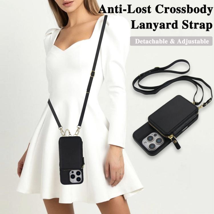 Cartera bandolera 2 en 1 con cremallera y funda trasera de cuero para teléfono AwQuer, For iPhone 12 / 12 Pro, For iPhone 12 Pro Max