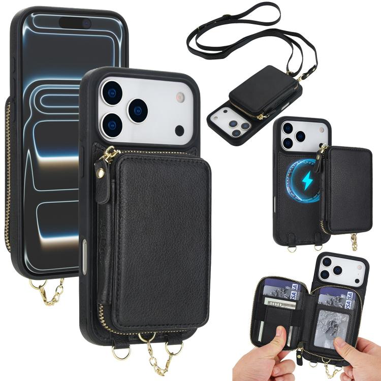 Cartera bandolera 2 en 1 con cremallera y funda trasera de cuero para teléfono AwQuer, For iPhone 17 Pro Max, For iPhone 17 Pro, For iPhone 17, For iPhone Air, For iPhone 16 Pro Max, For iPhone 16 Pro