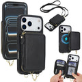 Cartera bandolera 2 en 1 con cremallera y funda trasera de cuero para teléfono AwQuer, For iPhone 17 Pro Max, For iPhone 17 Pro, For iPhone 17, For iPhone Air, For iPhone 16 Pro Max, For iPhone 16 Pro