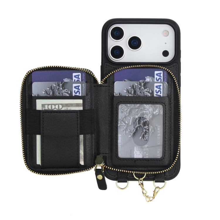 Cartera bandolera 2 en 1 con cremallera y funda trasera de cuero para teléfono AwQuer, For iPhone 17 Pro Max, For iPhone 17 Pro, For iPhone 17, For iPhone Air, For iPhone 16 Pro Max, For iPhone 16 Pro