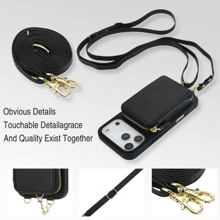 Cartera bandolera 2 en 1 con cremallera y funda trasera de cuero para teléfono AwQuer, For iPhone 17 Pro Max, For iPhone 17 Pro, For iPhone 17, For iPhone Air, For iPhone 16 Pro Max, For iPhone 16 Pro