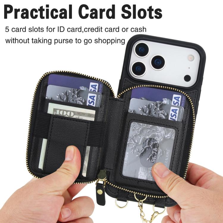 Cartera bandolera 2 en 1 con cremallera y funda trasera de cuero para teléfono AwQuer, For iPhone 17 Pro Max, For iPhone 17 Pro, For iPhone 17, For iPhone Air, For iPhone 16 Pro Max, For iPhone 16 Pro