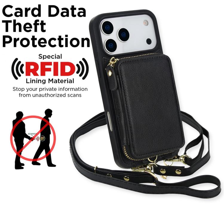 Cartera bandolera 2 en 1 con cremallera y funda trasera de cuero para teléfono AwQuer, For iPhone 17 Pro Max, For iPhone 17 Pro, For iPhone 17, For iPhone Air, For iPhone 16 Pro Max, For iPhone 16 Pro