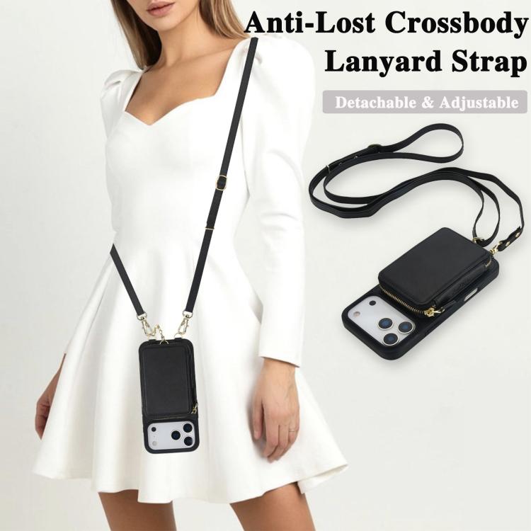 Cartera bandolera 2 en 1 con cremallera y funda trasera de cuero para teléfono AwQuer, For iPhone 17 Pro Max, For iPhone 17 Pro, For iPhone 17, For iPhone Air, For iPhone 16 Pro Max, For iPhone 16 Pro