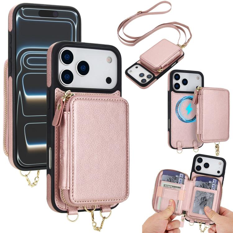 Cartera bandolera 2 en 1 con cremallera y funda trasera de cuero para teléfono AwQuer, For iPhone 17 Pro Max, For iPhone 17 Pro, For iPhone 17, For iPhone Air, For iPhone 16 Pro Max, For iPhone 16 Pro