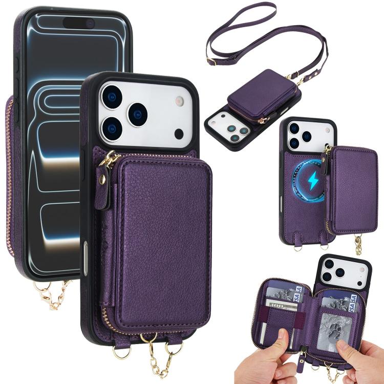 Cartera bandolera 2 en 1 con cremallera y funda trasera de cuero para teléfono AwQuer, For iPhone 17 Pro Max, For iPhone 17 Pro, For iPhone 17, For iPhone Air, For iPhone 16 Pro Max, For iPhone 16 Pro
